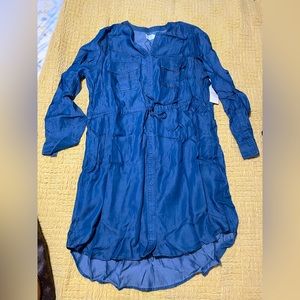 Time & Tru soft denim dress with tie around the waist. NWT
